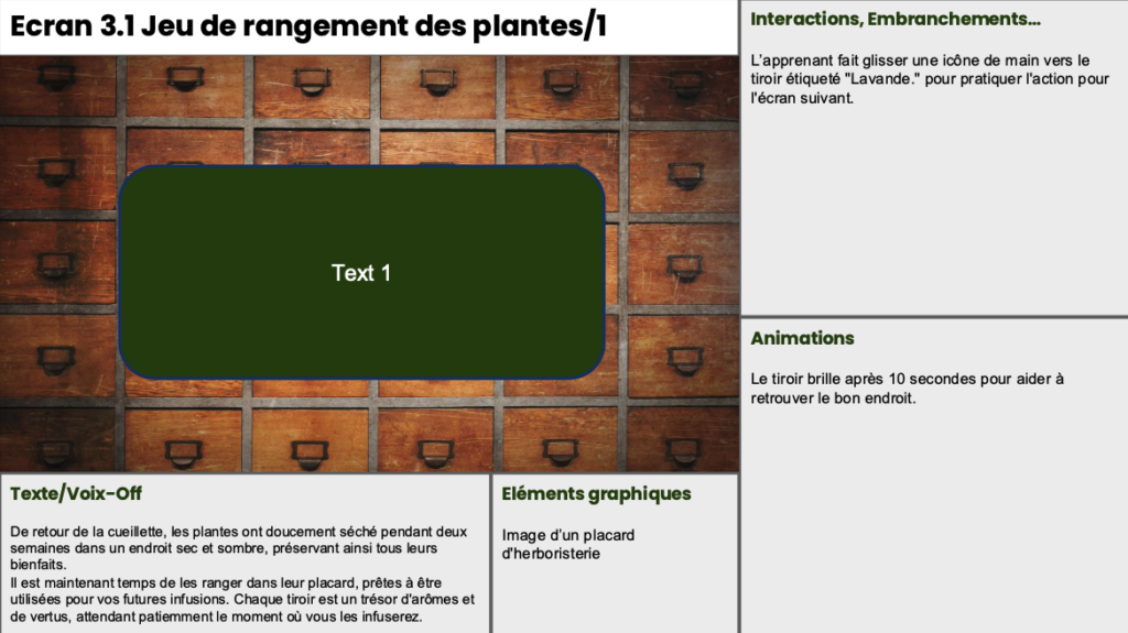 Storyboard pour le projet storyline