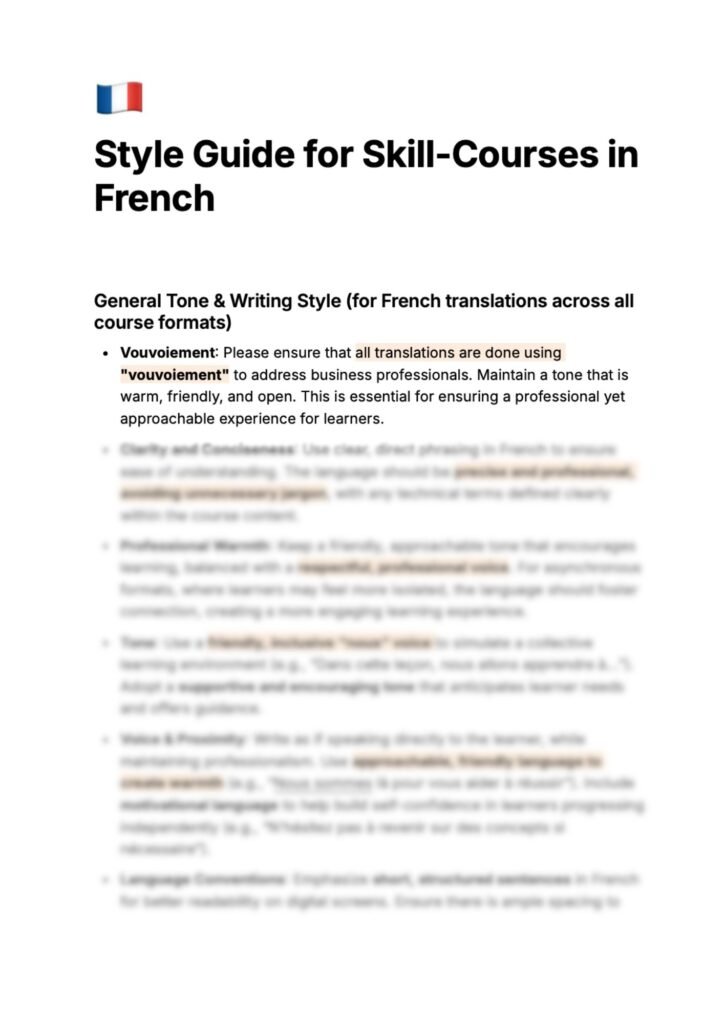 Localisation d'une formation asynchrone vers différents langues : documents et guidelines pour accompagner la localisation, traduction et intégration LMS